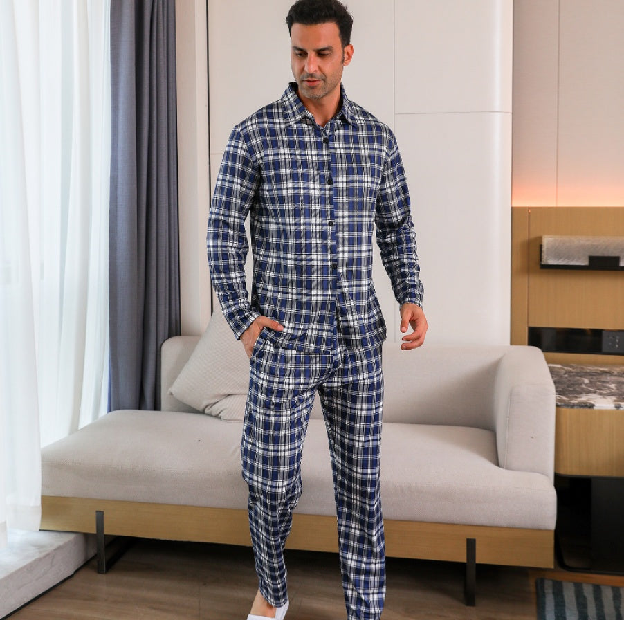 Ice Silk Long Sleeve Long Pants Men's Pajama Set