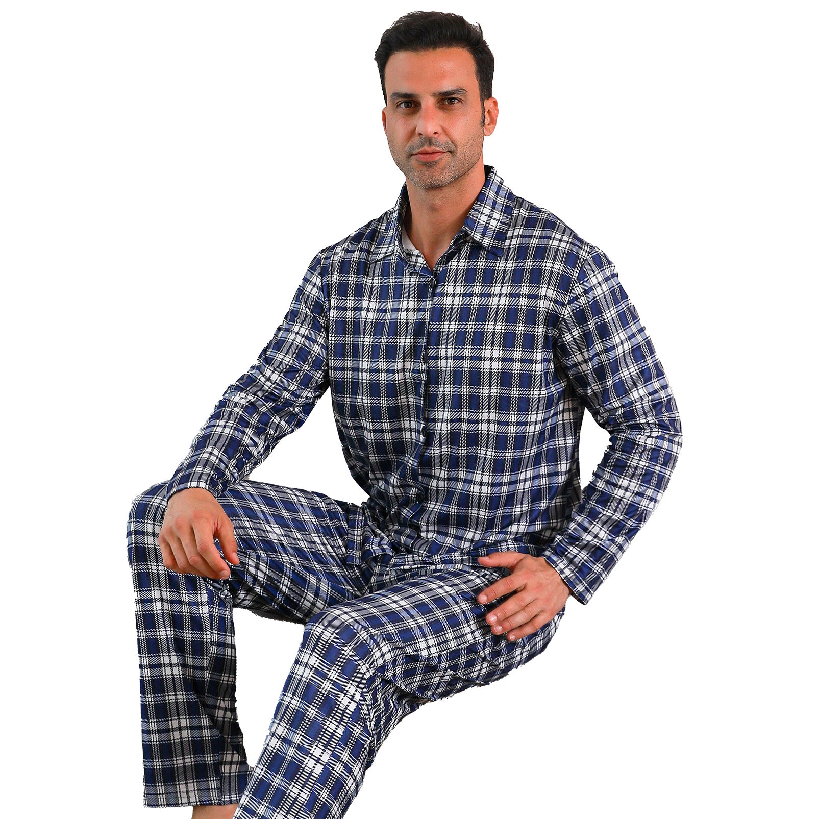 Ice Silk Long Sleeve Long Pants Men's Pajama Set