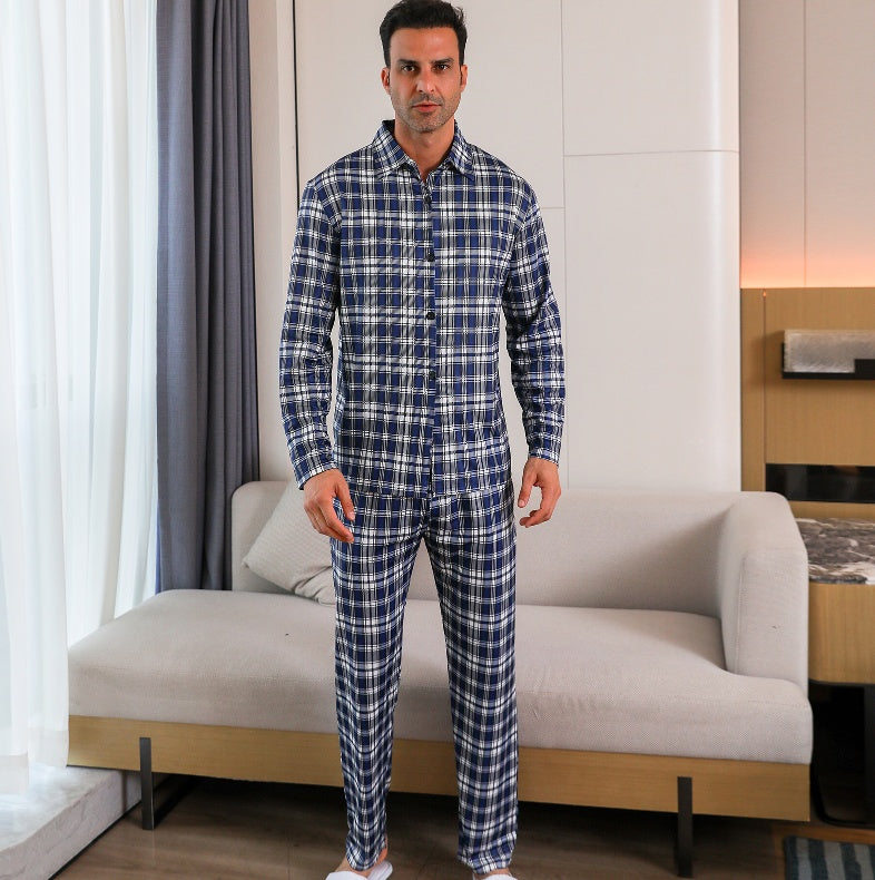 Ice Silk Long Sleeve Long Pants Men's Pajama Set