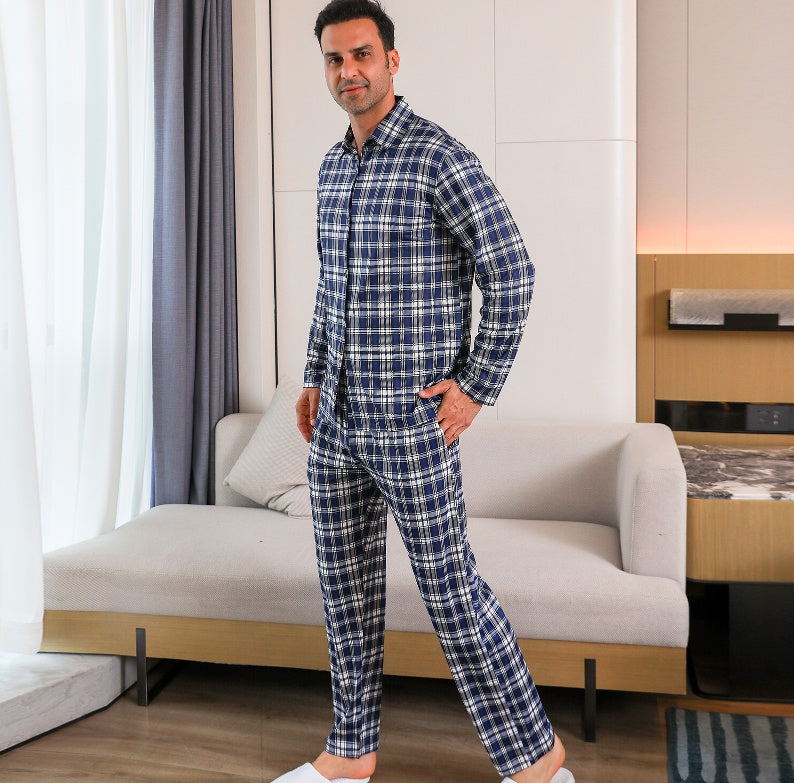 Ice Silk Long Sleeve Long Pants Men's Pajama Set