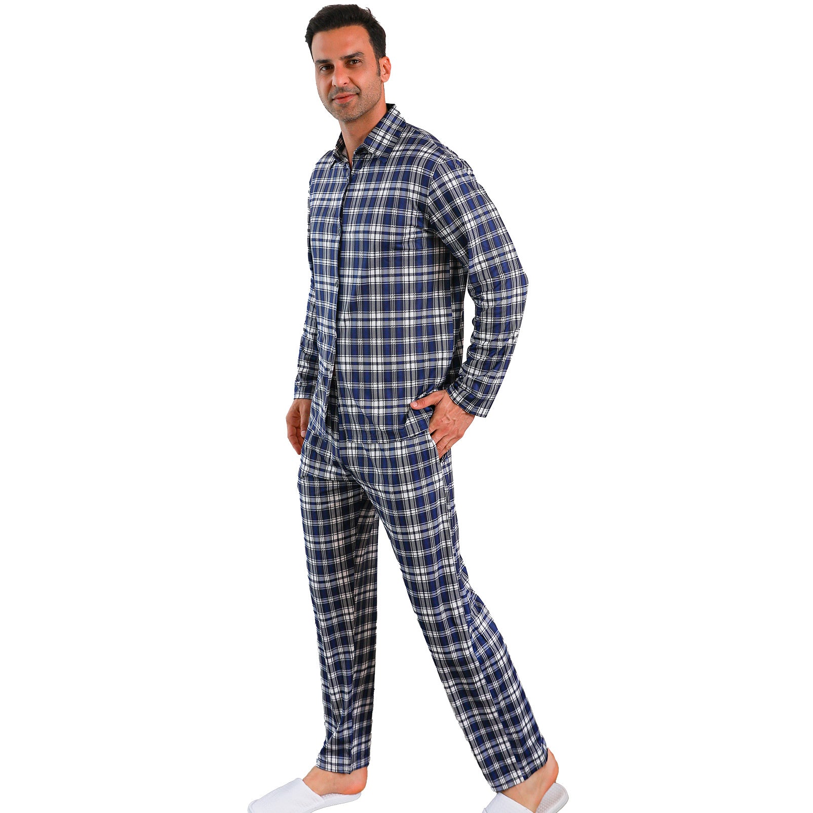 Ice Silk Long Sleeve Long Pants Men's Pajama Set