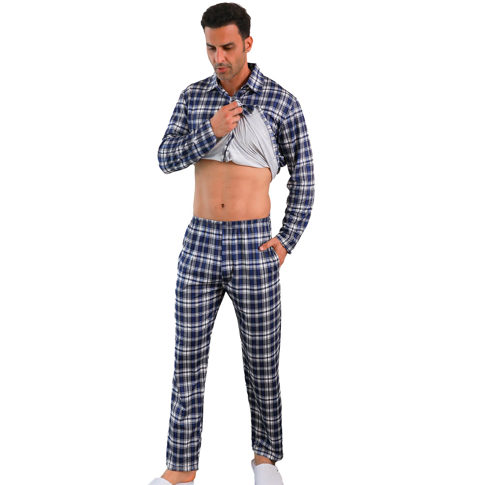 Ice Silk Long Sleeve Long Pants Men's Pajama Set